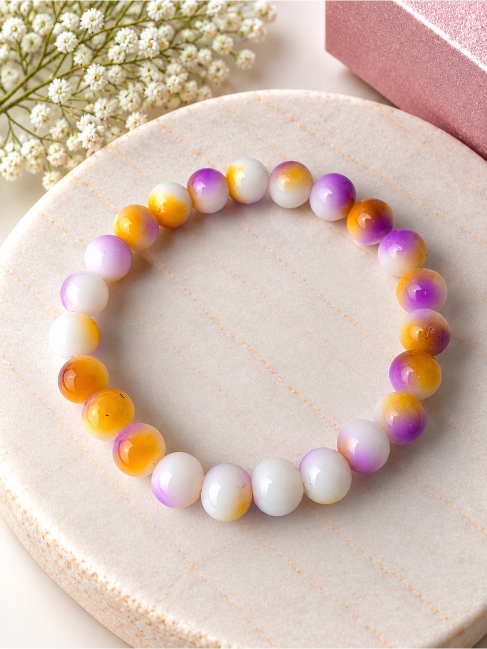 Handcrafted Purple & Yellow Gradient Bead Stretch Bracelet - Women Jewelry
